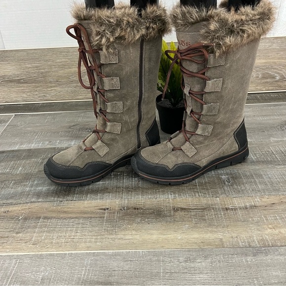 TAOS Brown Suede Leather Mid Calf Boots Faux Inside Fur women’s size 6 - Picture 9 of 15